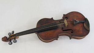 19th century violin, possibly French, bearing paper label to interior marked 'Bernard Fendt', the