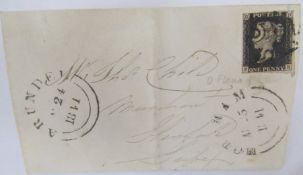 GB: Penny black entire dated ‘Apr 23 41’ about shipment of coal; stamp 4 margin, black Maltese