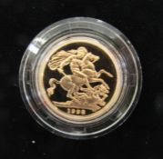 Gold proof sovereign 1998, in Royal Mint box without certificate.