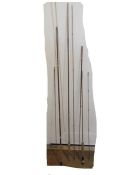 Quantity of bamboo split cane fly fishing rod pieces and bags, all in long wooden box to  PLEASE