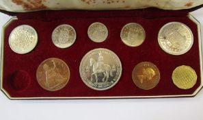 1953 proof set, crown to threepence, missing farthing. In box of issue, box with normal mottled