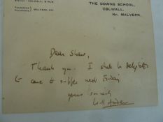 W.H Auden  signature -  card with message - 'Dear Shaw , Thank you. I shall be delighted to come