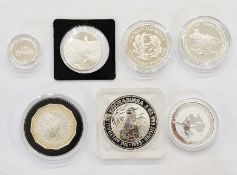 Various Silver Proof Coins (7)  1993 Australian 2oz Kookaburra, 2002 1oz Kookaburra, Winston