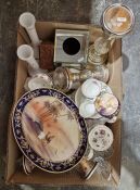 Noritake 'Camel' pattern platter, a pair of candlesticks, a lidded pot, a Royal Albert 'Sweet