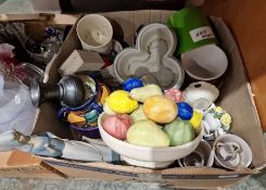 Two boxes of assorted china and glassware to include Royal Doulton 'Autumns Glory' part tea set