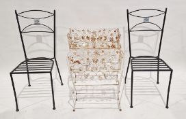 Three wirework plant stands and two metal garden chairs (5)