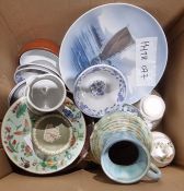 Royal Copenhagen plate, an Aldermaston pottery-style jug, a studio pottery bowl with incised