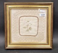 Edwardian silk embroidered ladies handkerchief, framed and glazed, together with a print after L.