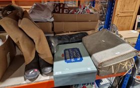 Pair Viking waders, a pair of gent's black leather studded boots, a Longworth infant safety cradle