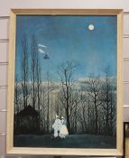 Assorted framed and glazed prints including a print after Henri Rousseau of a clown and companion in