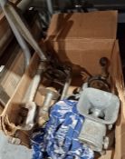 Vintage cast iron table clamp can sealer by Williamson Worcester and a table-top meat grinder/