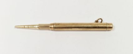 Sampson Mordan 9ct gold propelling pencil with release button to top and suspension loop