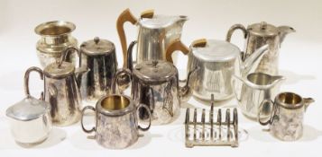 Quantity of silver plate and other metalwares to include a six-slice toast rack, tea and coffee pots