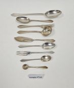 Large Victorian silver cutlery service, armorial, comprising two large serving spoons, 29 three-