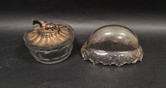 Victorian silver-mounted cut-glass butter-dish, the silver cover with cow finial, hallmarked for