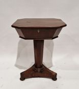 Victorian mahogany sewing table of octagonal form, the lid opening to reveal a lined interior,