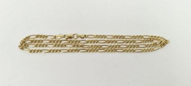 18K gold chain-link necklace of long staple and flattened curb links alternating, 45cm long, approx.