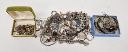 Two silver-coloured metal bangles, quantity silver and other jewellery