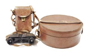 Pair of Carl Zeiss pocket binoculars in leather carrying case and a leather collar box (2)