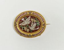 19thC gold coloured metal micro-mosaic brooch, possibly from the Vatican Workshops, depicting two