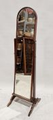 Late19th/early 20th century stained wooden cheval mirror, the mirror with a bevelled edge, 154cm