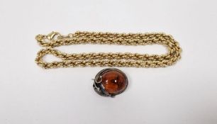 Rolled gold rope-twist pattern chain-link necklace, quantity costume jewellery and an amber-