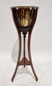 19th century mahogany jardiniere stand, with brass liner surrounded by mahogany strung slats, on