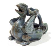 CH Brannam Art Pottery Cockatrice / Griffin candlestick, incised CH Brannam, Barum, dated 1900,