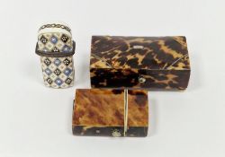 19th century tortoiseshell miniature trinket box in the form of tea caddy, 7cm wide, 19th century