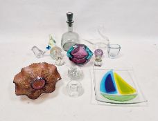 Group of 20th/21st Century glass and paperweights, including: a 1970s smoke tinted decanter and
