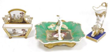 Group of early19th century English porcelain, comprising: a rhyton-shaped cornucopia, moulded and