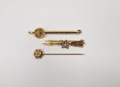 15ct gold and seed pearl arrow and star patterned bar brooch, 9ct gold diamond and sapphire bar