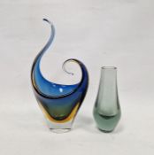 1960s Murano Sommerso blue and orange wave shaped vase and a green-tinted tear-shaped vase,  the