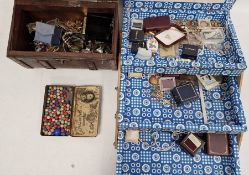 Three-tier cantilever box containing quantity of costume jewellery and another box of costume