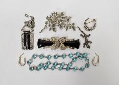 Sterling silver and blue stone set necklace, Art Deco black onyx and marcasite necklace,