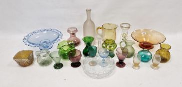 Collection of coloured glassware, including: early 20th century bulb and posy vases, an Art Deco