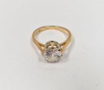 9ct gold and white stone solitaire ring having claw set white stone and a loose cut white stone