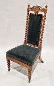 Victorian oak low high-back chair with barleytwist supports to seat and back, upholstered seat and