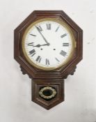 19th century American drop dial wall clock by 'Ansonia Clock Co' in stained oak case with glazed