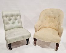Late 19th/early 20th century button back armchair raised on front turned legs, 78cm high and another