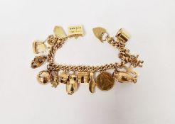9ct gold charm bracelet with Victorian 1894 sovereign, various gold charms to include folding
