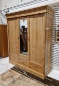 Wardrobe - reclaimed pine wardrobe, three doors, one mirrored on the outside, internal hanging
