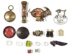 Embossed brass seal handle and a quantity of various intaglio carved 19th century seals, a tape