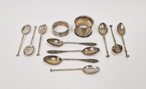 Two silver napkin rings and three sets of silver teaspoons, all late 19th/early 20th century,