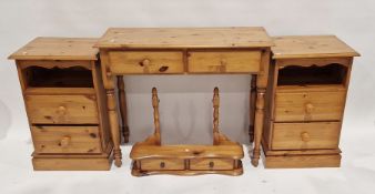 Modern pine dressing table with two short drawers to the front, on turned legs, 78cm high x 96cm