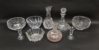 Collection of 20th century cut-glass bowls, dishes, jugs and decanters, including: a Waterford cut
