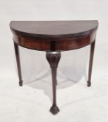 Victorian mahogany demi-lune folding card table, with green baize top, 75cm high x 83cm wide x