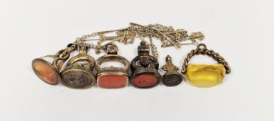 Antique gold-plated seal fob set with cornelian, two others with intaglio cameo carving, another