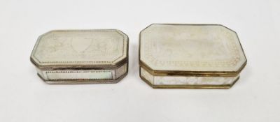 Late Georgian engraved mother-of-pearl cachou box having gilt metal mounts, rectangular with