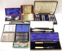 Quantity of silver plated flatware, most in original boxes, to include two sets of silver-handled